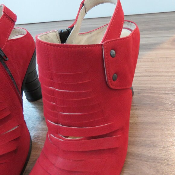 FLY LONDON Amid Suede Peep Toe Perforated Sandals in Red - Size US 10 - 10.5 - Picture 7 of 14